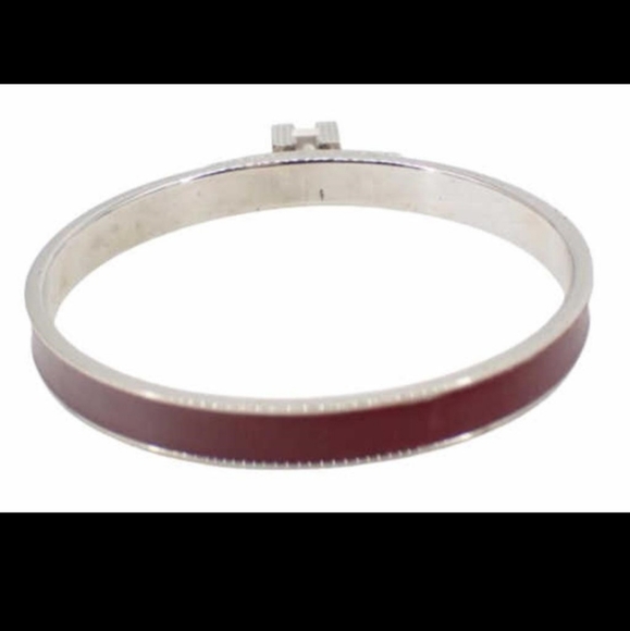 HERMES Burgundy Leather Bangle Bracelet - Picture 3 of 7